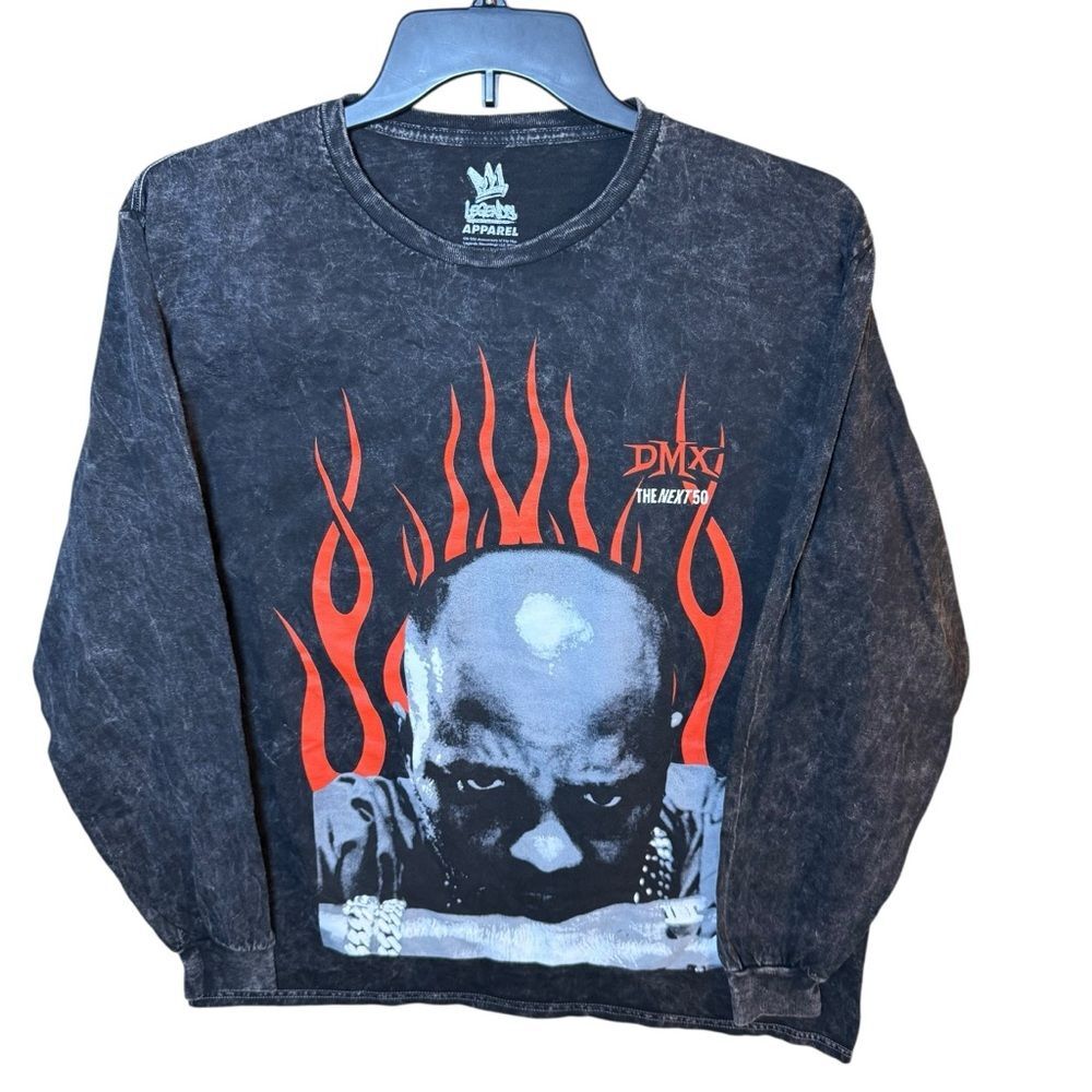 Legends Apparel DMX "The Next 50" Face Flames Acid Wash Graphic Long Sleeve- M